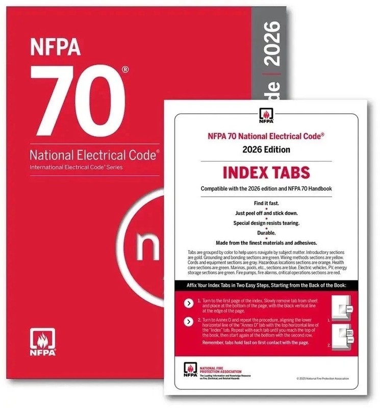 NFPA 70, National Electrical Code (NEC) 2026 Edition + index tab gallery
