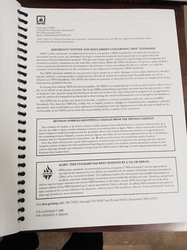 NFPA 70, National Electrical Code (NEC) 2026 spiral + index tab gallery
